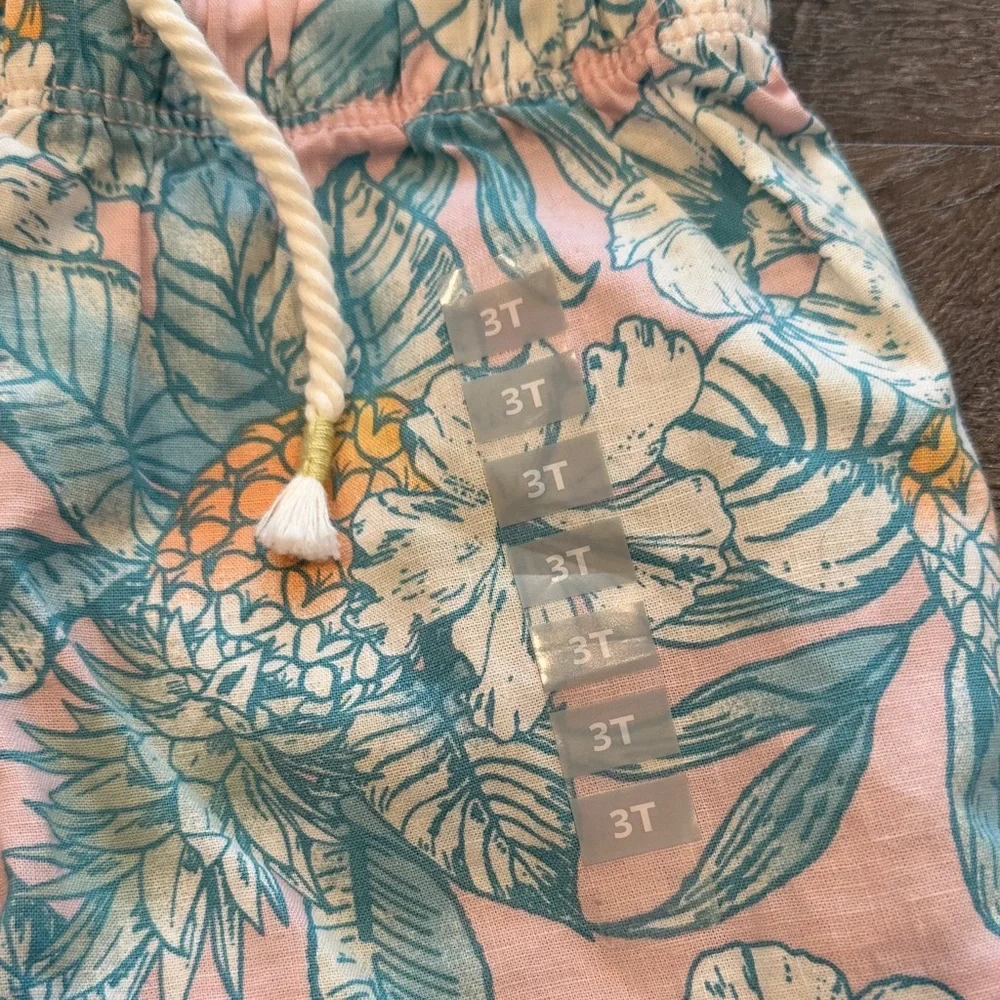 OshKosh B'gosh 3T Pink/Blue Tropical Pineapple‎ Palm Print Linen Blend Shorts